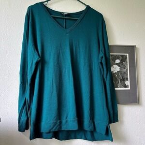 Adrianna Papell stretch long sleeve dark forest green minimalist normcore XL